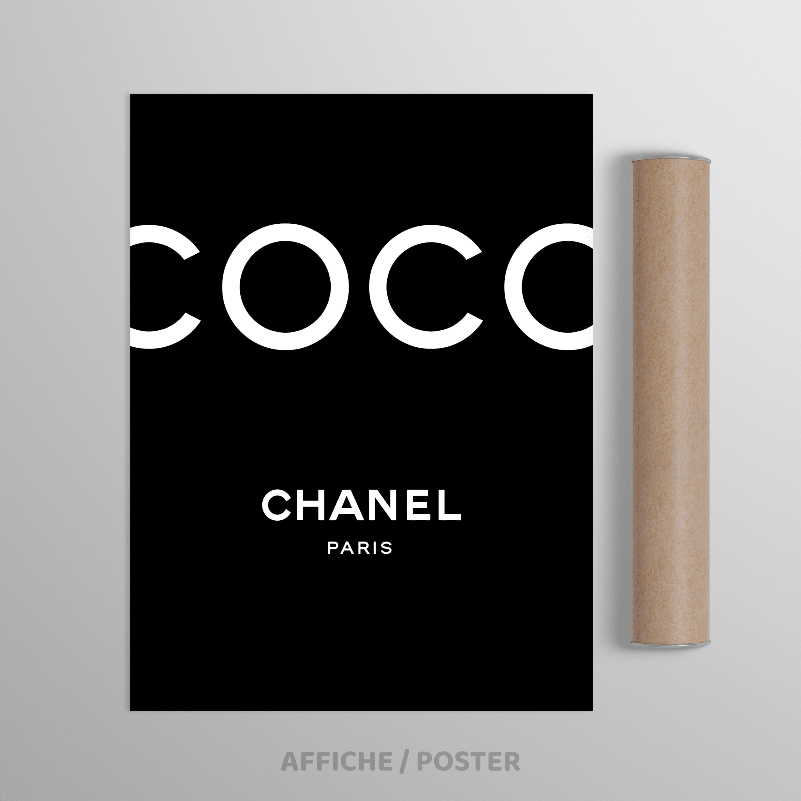 Tableau photo Coco Chanel illustration sur fond noir